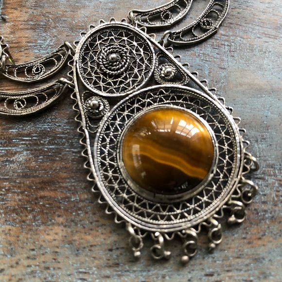 Vintage sterling tigers eye necklace set - Picture 3 of 8